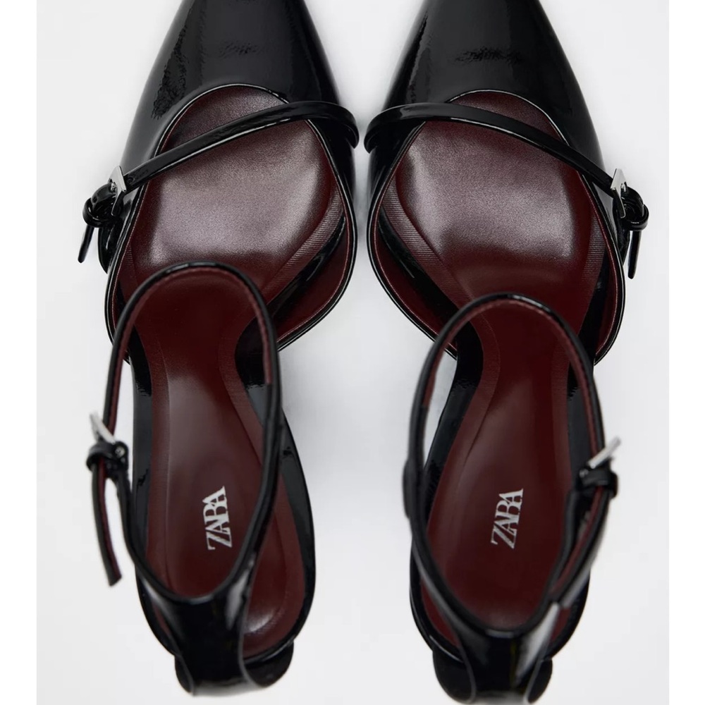 Black Patent Leather Ankle Strap Buckle Heels - Picture 6 of 6
